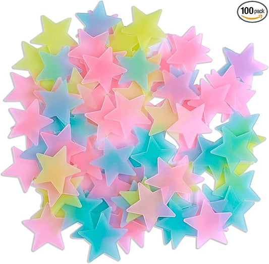 AM AMAONM 100 Pcs Colorful Glow in The Dark Luminous Stars Fluorescent Noctilucent Plastic Wall Stickers Murals Decals for Home Art Decor Ceiling Wall Decorate Kids Babys Bedroom Room Decorations