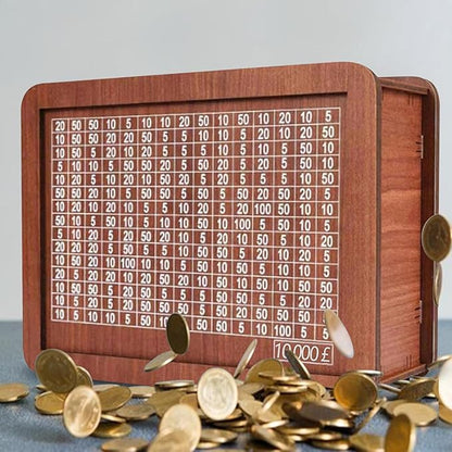 Wooden Coin Bank Money Saving Box, Cash Vault Wooden Savings Box, Wooden Digital Piggy Bank with Counting Target, Money Vault Savings for Boys and Girls (10000 Savings Challenge Box)