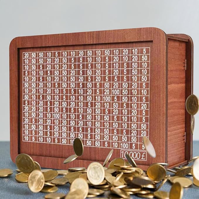 Wooden Coin Bank Money Saving Box, Cash Vault Wooden Savings Box, Wooden Digital Piggy Bank with Counting Target, Money Vault Savings for Boys and Girls (1000 Savings Challenge Box)