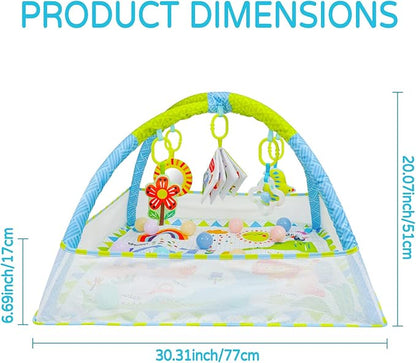 Dr.Rapeti Baby Play Gym Mat with Ball Pit Activity Gym Center Tummy Time Mat Thickened Mat Sensory Exploration Motor Skill Development for Newborn Infant Baby Toddlers