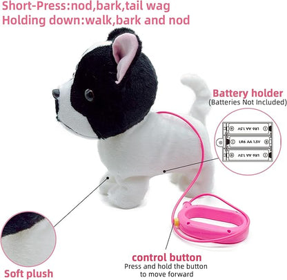 YH YUHUNG Walking French Bulldog Puppy Stuffed Animal with Remote Control Leash, Walking and Barking Bulldog on Leash Toy, Electronic Dog Toy for Kids Age 3-5