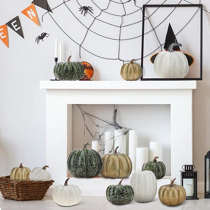 12 Pcs Pumpkin Decor,Fall Decorations for Home,Metal Cracked Design Foam Pumpkins for Thanksgiving Halloween Table Centerpiece Decor,Autumn Harvest Outdoor Pumpkins for Porch