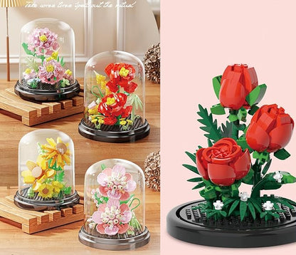 Tiny Sunny Home Bouquets Dust Cover Set Building Toy Creative Assembly Bonsai Tree, Ideal for Valentine's Anniversaries Birthday