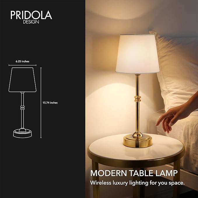 Wireless Table Lamp - Rechargeable LED Desk Lamp with Dimmer, 3 Brightness Levels, Swedish Design for Home, LED Light Bulb Included, for Office, Kitchen or Bedroom (Gold)