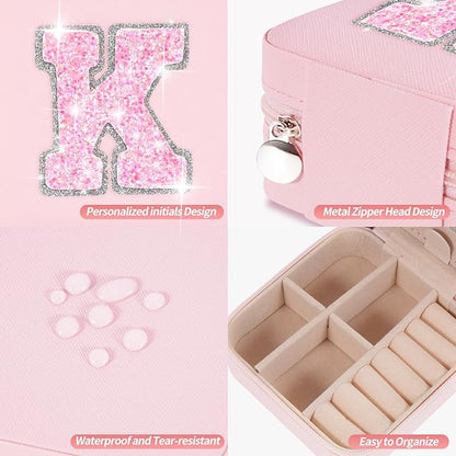 Travel Jewelry Case - Personalized Jewelry Box for Women,Small Jewelry Organizer Cute Jewelry Organizers and Storage Aesthetic,Travel Essentials Birthday Gifts for Girls Women | Pink,K
