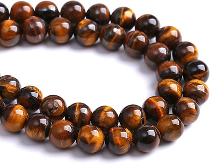 8MM Natural Stone Yellow Tiger Eye Stone with Iron Mine Beads for Jewelry Making DIY Bracelet 2 Strands 90PCS