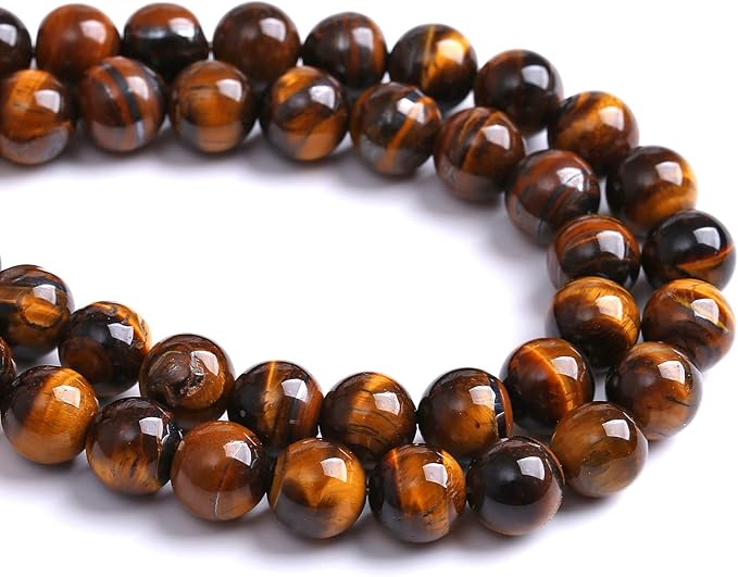 120PCS 6MM Natural Stone Yellow Tiger Eye Stone with Iron Mine Beads for Jewelry Making DIY Bracelet