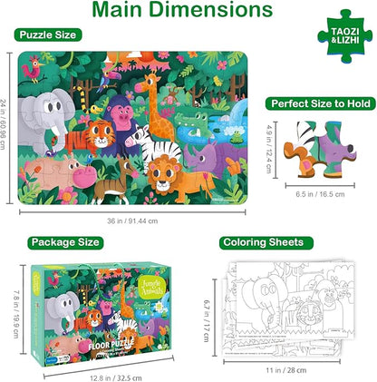 TAOZI&LIZHI Puzzles for Kids Ages 4-6, 6-8, Jungle Animals Toddler Puzzle Age 2-4, Jigsaw Floor Puzzles for Kids Ages 3-5, Puzzles Gifts Toys for Boys Girls Children (46 pcs, 2 x 3 feet)