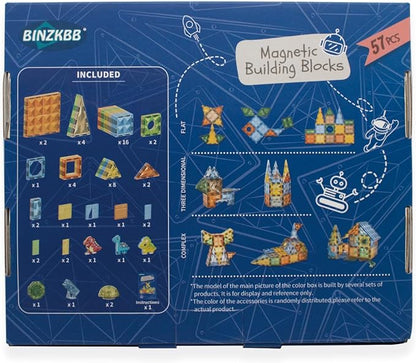 BINZKBB Magnetic Tiles Building Blocks,Lighted 3D Clear Educational STEM Construction Set,Preschool Sensory Magnet Dinosaur Creativity Toys for Kids Age 3 4 5 6 8+ Years Old Girls Boys Toddlers