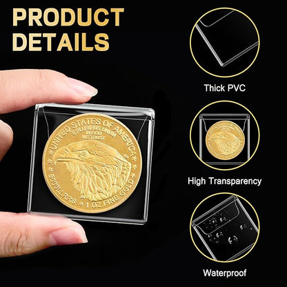 50PCS Single Pocket Coin Sleeves, 2.1 x 2.1 Inches Clear Plastic Coin Holders Individual Coin Protectors Small Pouches for Coin Currency Bills Collectors