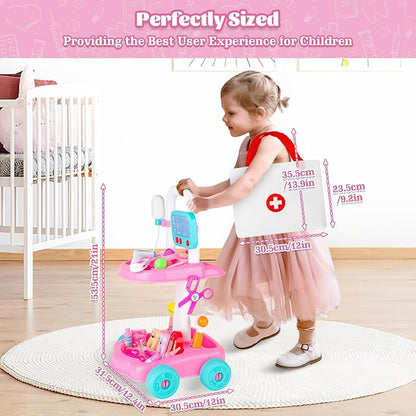deAO Doctor Kit for Toddlers 3 4 5 Years Old, Dentist Playset with Medical Bag & Dental Tools, Pretend Dentist Play Set with Cart, Kids Doctor kit Educational Toys Gift for Girls Boys