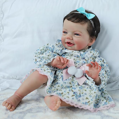 Realistic Reborn Baby Dolls, 18 Inch Sweet Smile Eyes Open Newborn Baby Dolls Girl, Soft Vinyl Real Life Baby Dolls with Weighted Body, Birthday Gift Set for Kids Age 3+
