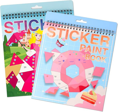 Reusable Sticker Book for Kids Ages 4-8 Princess Stickers and Dessert Stickers Paint by Sticker Kids Boys and Girls Birthday Gifts Party Favor, Travel Activity Book Set for Learning, 2 Pack