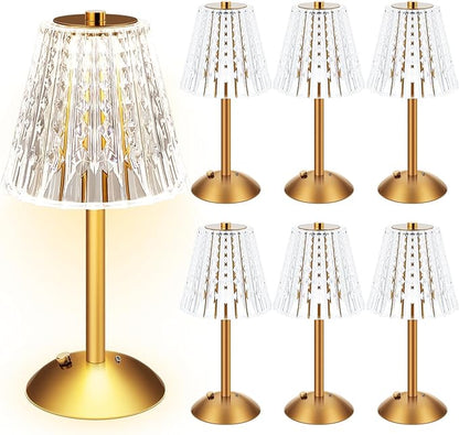 Liliful 6 Pcs LED Portable Cordless Table Lamp Touch Battery Operated Rechargeable Gold Desk Lamp 3 Color Dimmable for Bedroom Living Room Dining (Gold,Classic Style)