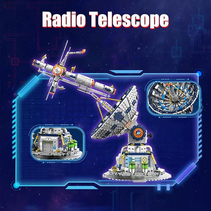 Space Radio Telescope Building Blocks Sets，Ideal Gift for Space Lovers，Radio Telescope Building Blocks Set for Exploring Space（1053PCS）-Toys Gifts for Adult