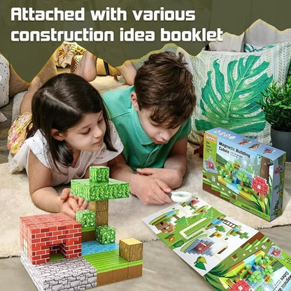 Magnetic Blocks-Build Mine Magnet World Edition, Magnetic Toys for Boys & Girls Age 3-4 4-5 6-8,STEM Montessori Sensory Toys for Toddlers Gifts for 3+ Years Old,48PCS Fidget 1" Cubes Construction Toy