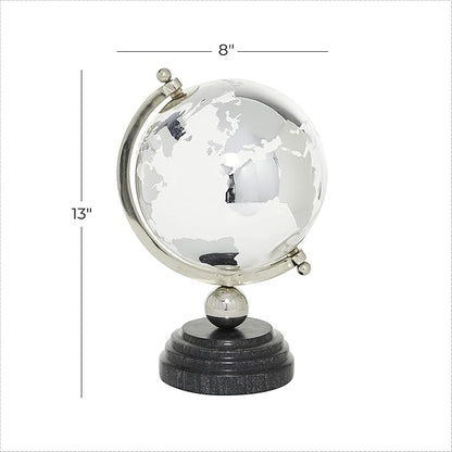 Deco 79 Marble Globe with Marble Base and Tiered Base, 8" x 8" x 13", Silver