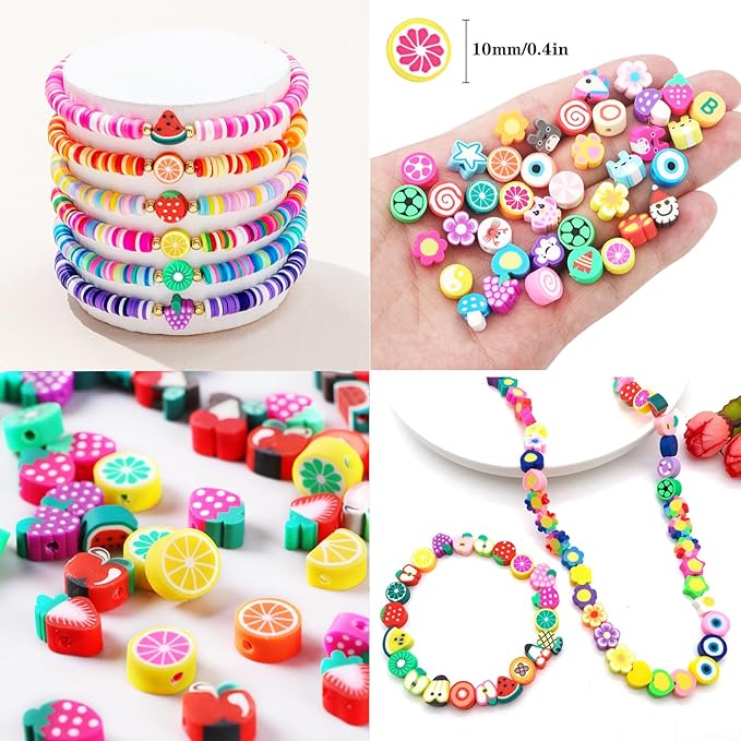 2480pcs Acrylic Bear Polymer Clay Beads Charms for Bracelets Making Kit Cute Fun Charms Beads Friendship Bracelet Making DIY Arts Crafts Birthday Gifts Toys for Kids Girls
