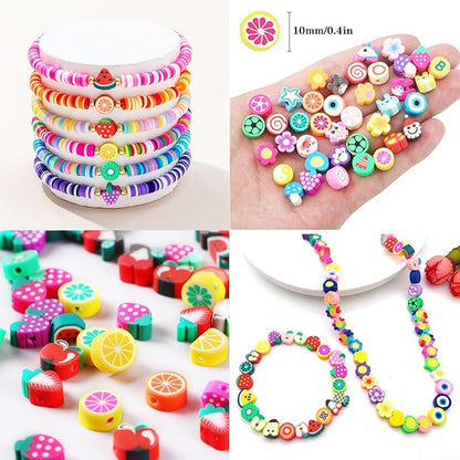 BBita 1000PCS Polymer Clay Beads Bracelet Making kit, 24 Style Cute Fun Beads Flower Animal Rainbow Eye Charms for Jewelry Necklace Earring Making DIY Accessories for Women Girls
