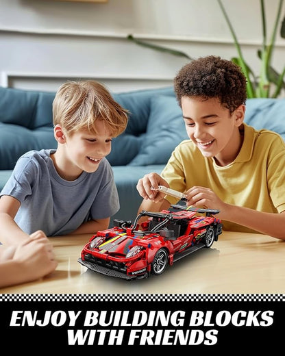 1:18 Technic Super Sports Cars Model Sets - 426 PCS Red MOC Building Block Car Raceing Engineering Toys - Gift Idea for Adults Boys Girls for Play and Display Collection