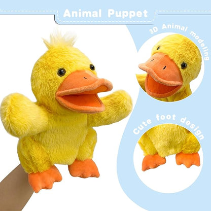 Hand Puppet s Duck Pupp ets,9"Realistic Stuffed Animal Puppe ts for Toddlers Duck Stuffed Puppets for Kids with Movable Mouth,Duck Animal Hand Puppets for Adults Han d Puppets for Toddlers 3