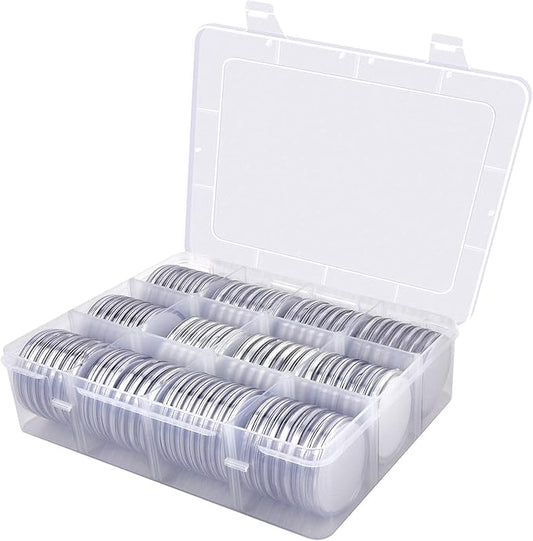 ALCYON 84 Pieces 46 mm Coin Capsules, with Foam Gasket and Plastic Storage Organizer Box, Coins Holder Collector Case for Coin Collection Supplies 6 Sizes (20/25/27/30/38/46mm) - Transparent