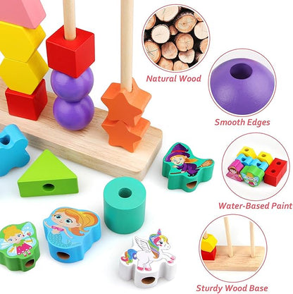 Montessori Toys for Boys Girls 2 3 4 Years Old -Princess Unicorn Fairy Mermaid Shapes Sorting & Stacking Vivid Colors, Early Learning Educational Toys for Halloween Thanks Giving
