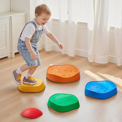 VEVOR Balance Stepping Stones for Kids, 6 PCS, Up to 220 lbs, Non-Slip Toddlers Sensory Stepping Stones, Obstacle Course Coordination Game Toys Indoor or Outdoor Play for Children Aged 3 4 5 6 7 8+