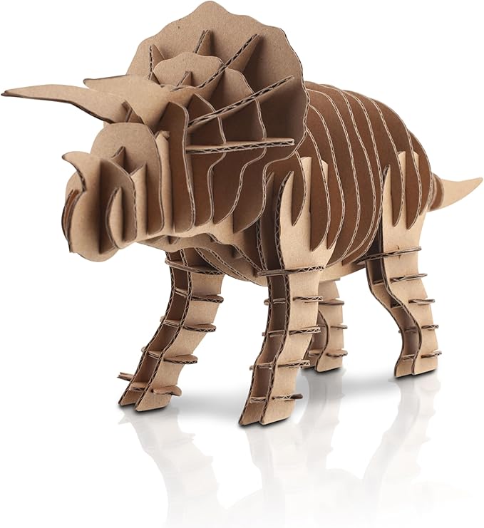 Cottify Dinosaur 3D Cardboard Puzzle - Fun 3D Puzzles for Adults & Kids, Easy to Assemble 3D Puzzle, Eco-Friendly, No Scissors or Glue Needed, Perfect Sustainable Gift (Triceratops)
