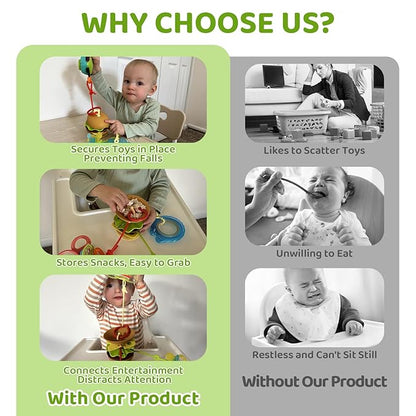 Hamburger Suction Cup Toys Holder for High Chair, Stroller Baby Toys 6-12 Months & Toddlers, 3 Tethers Keep from Falling, Great for Restaurant & Car Seat Airplane Travel