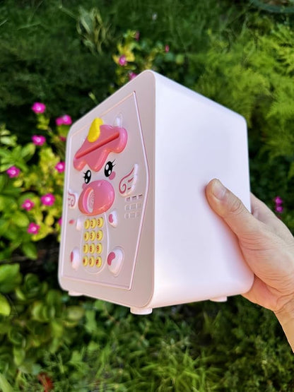 Piggy Bank for Kids - Electronic Money Saving Box w/Code Fingerprint - ATM Safe Toy - Coin Bank Girl Toys for Ages 3 4 5 6 7 8 9 10 Year Old - Birthday Xmas Ideal Gifts for Girls (Pink Unicorn)