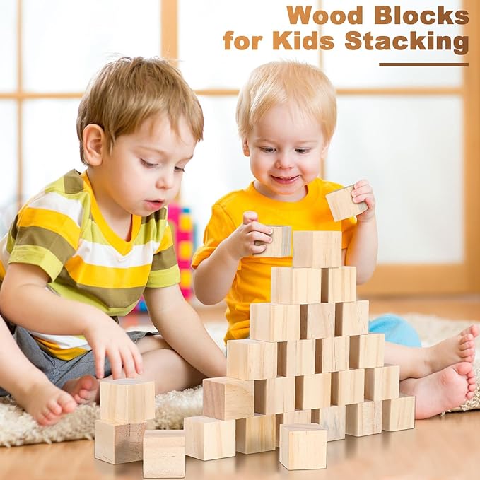 Barydat 450 Pcs 1 in Wooden Cubes, Unfinished Wooden Blocks for Crafting Natural Craft Wood Square Blank Cube for DIY Project Baby Showers