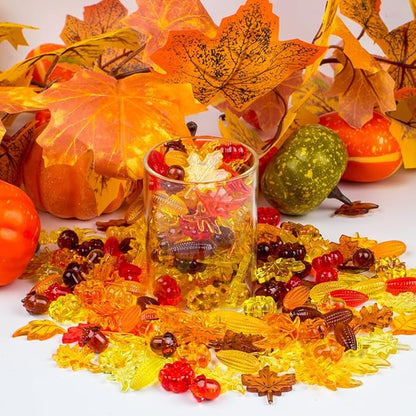 260PCS Fall Vase Filler – Autumn Sensory Bin Items with Acorns, Pumpkins, Corn, and Fall Leaves, Mini Fall Decor for Fall Centerpieces, Bowl Fillers, Crafts, and Table Decor