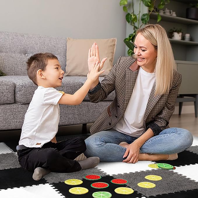 36 Pcs Plush Interlocking Carpet Tiles, Non-Toxic Foam Carpet Tiles for Toddler Baby, Machine-Washable, Anti-Slip, EVA Foam Interlocking Tiles for Floor, Nursery, Playroom, Grey White Black