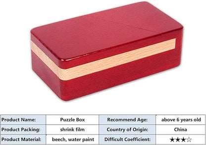 DC-BEAUTIFUL Impossible Puzzle Master Secret Opening Wooden Red Magic Box With Secret Drawer - Mysterious Gift Puzzle