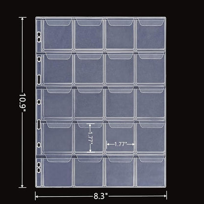 MUDOR PVC Free Coin Pages, 20-Pocket Sleeves, 5 Coin Sheets for Binders, Professional Collector Supplies