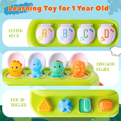 Cause and Effect Pop Up Dinosaur Baby Toy 6-12 Months, Sensory Early Learning Fine Motor Skills Toy for Toddler Boy Girl 9 11 Months