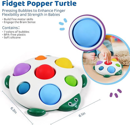 LiKee Fidget Popper Sensory Baby Toys for 10+ Months, Push and Popping Busy Board, Montessori Toys for 1+ Years Old, Airplane Car Travel Toy for Toddlers 1-3 Stress Relief (Turtle)