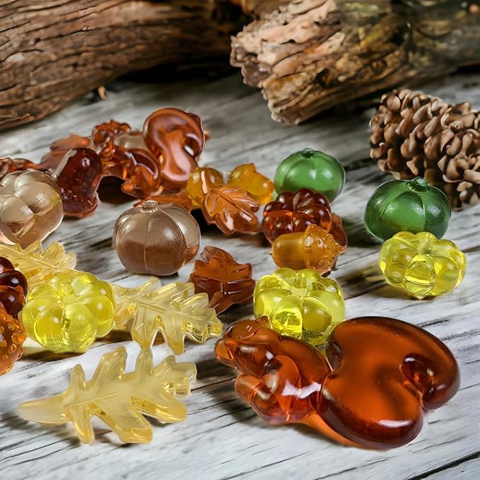 HappyFiller Fall Vase Filler Decorative Acrylic Pumpkin Squirrel Acorn Leaves Gems 7 Styles 90 PCS for Party Table Scatters,Harvest Thanksgiving Decoration,Home Decor Accents,Sensory Bin Fillers