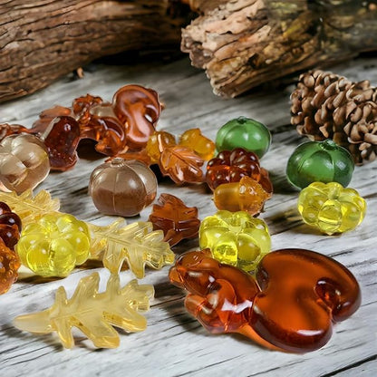 HappyFiller Fall Vase Filler Decorative Acrylic Pumpkin Squirrel Acorn Leaves Gems 7 Styles 90 PCS for Party Table Scatters,Harvest Thanksgiving Decoration,Home Decor Accents,Sensory Bin Fillers