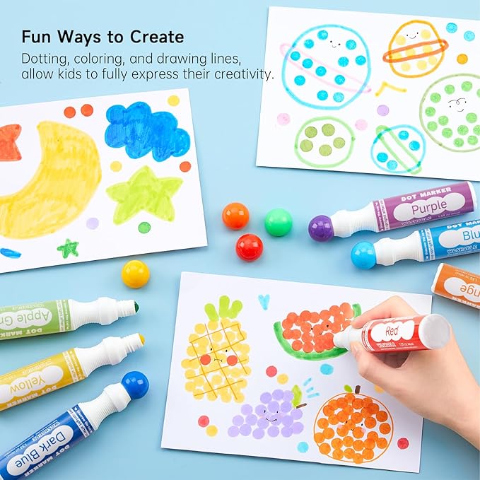 Shuttle Art Dot Makers, 12 Colors Bingo Daubers with 20 Unique Patterns of Dot Book for Toddler Art Activities, Non-Toxic Washable Coloring Markers for Preschool Kids Learning
