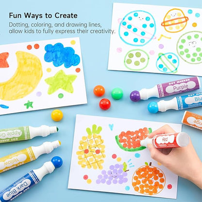 Shuttle Art Dot Makers, 12 Colors Bingo Daubers with 20 Unique Patterns of Dot Book for Toddler Art Activities, Non-Toxic Washable Coloring Markers for Preschool Kids Learning