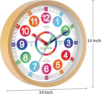 Wall Clock for Kids Learning - Teaching Time Wall Clocks Battery Operated Silent Non Ticking - Analog Colorful Clock Decorative for Kids Room Classroom School(14 Inch)