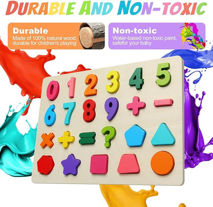 Wooden Puzzles for Toddlers, Number Shape Toddler Puzzles, Number Blocks Toys for Kids, Preschool Learning Educational, Toddler Learning Toys for Gift Set