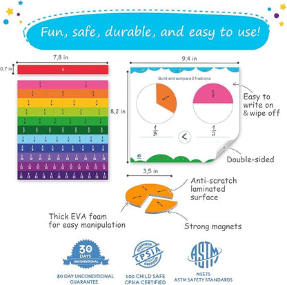 Simply magic 166 PCS Magnetic Fractions Activities Class Set – Fraction Strips, Tiles, Circles & Bars, Magnetic Math Manipulatives for Kids, Perfect Classroom Learning Tools, Homeschool Supplies