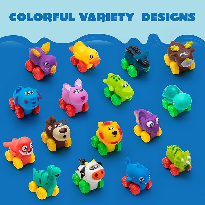 JOYIN Animal Cars, Soft Rubber Car Set Toy, Baby Mini Vehicles, Bath Toy Car for Boys and Girls,Summer Beach and Pool Activity Gift, Party Favors for Kids, Easter Basket Stuffers