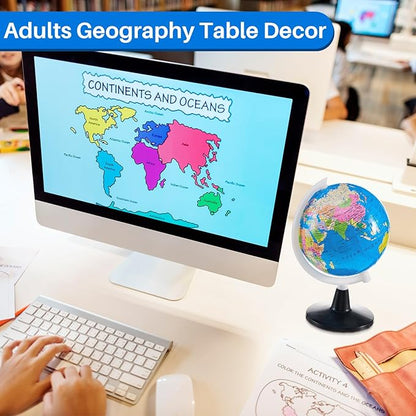 Henoyso 6 Pcs World Globe for Kids 3.4'' Educational Mini Desk Decorative Earth Globes with White Stand Learning Rotating World Map for Adults Classroom Geography Table Decor