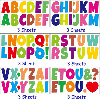 Bemeol Bulletin Board Letters 216 Pcs 2.5 Inch Alphabet Letter Stickers Self-Adhesive Letters for Poster Board Classroom Crafts Home Decor(Colorful)