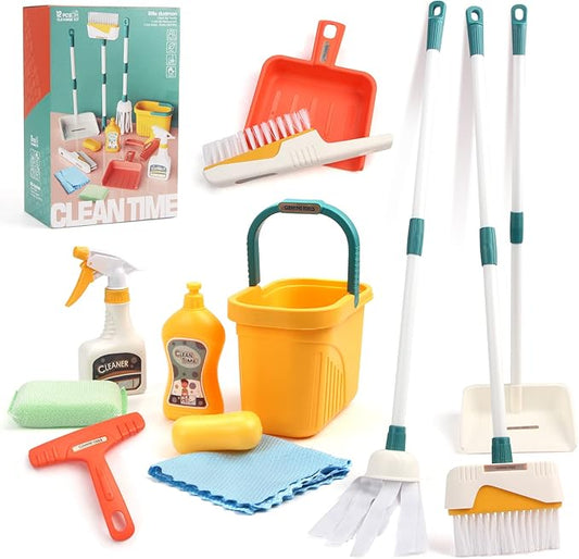 Jenilily Detachable Kids Cleaning Toy Set - Broom, Mop, Dustpan, Brush, Rag Play, Housekeeping Kit, STEM Really Clean Toys Gift for Girls & Boys