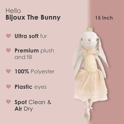 MON AMI Bijoux The Bunny Princess Ballerina Stuffed Doll – 15”, Soft Plush Animal Doll, Use as Toy or Room Decor, for Kids of All Ages